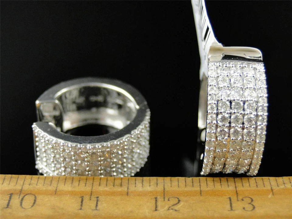 Men's 2.85Ct Round White D/VVS Moissanite Hoop Huggie Fancy Earrings 925 Silver - Image 3 of 4