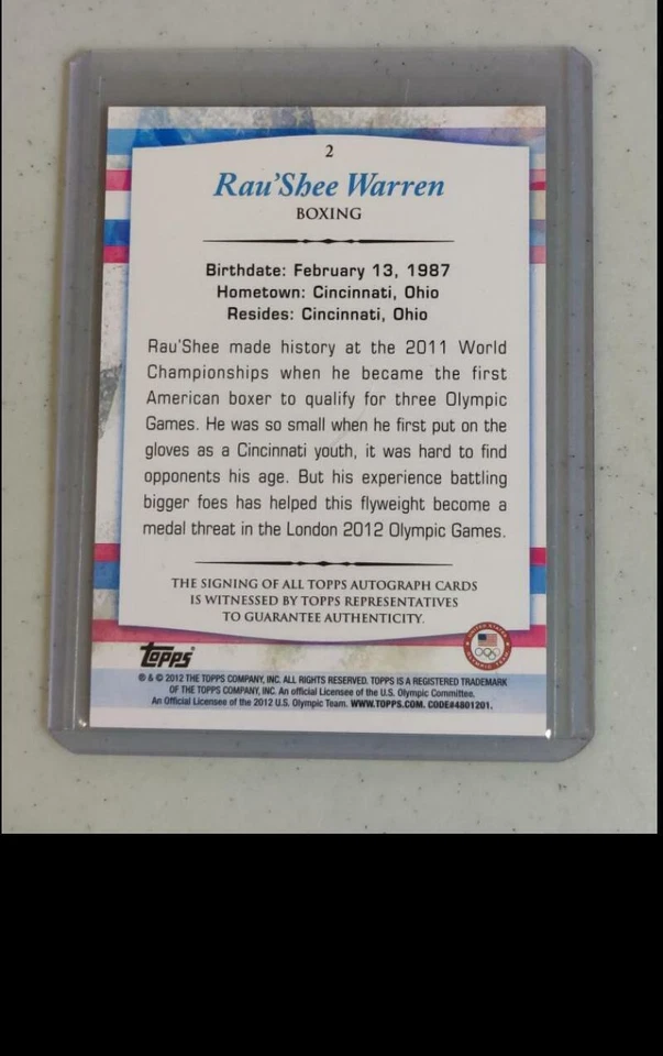Rau'Shee Warren Auto 2012 Topps U.S. Olympic Team and Hopefuls Autographs #2  - Image 2 of 2