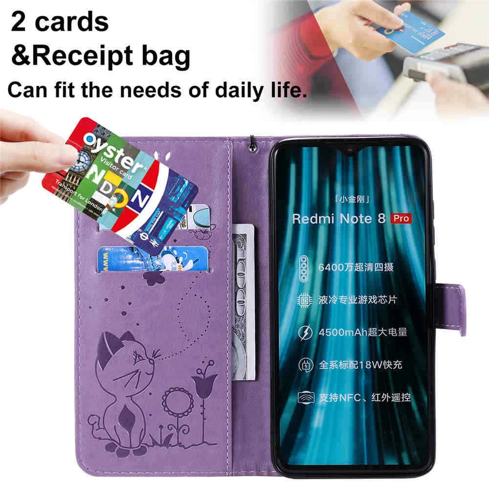 For Xiaomi Redmi 9 9A Note 9 8 Pro 9s 8T Embossed Wallet Flip Leather Case Cover - Image 4 of 4