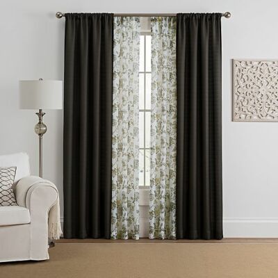 Marrakesh 4-Pack 84'' Rod Pocket Solid with Printed Voile Window Curtain Panel