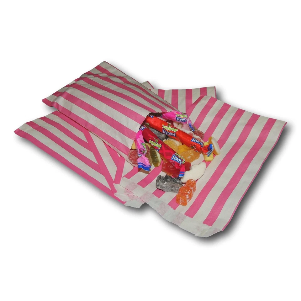 EPOSGEAR 1000 5" x 7" Pink Candy Stripe Paper Sweet Buffet Gift Shop Party Food Bags