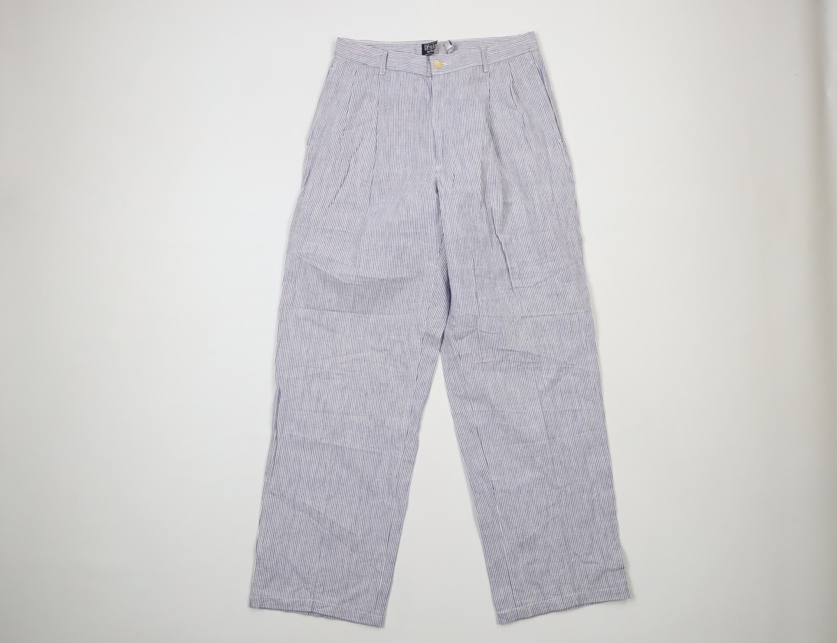Vintage 90s Ralph Lauren Mens 30x30 Pleated Hickory Striped Vintage 90s Ralph Lauren Mens 30x30 Pleated Hickory Striped