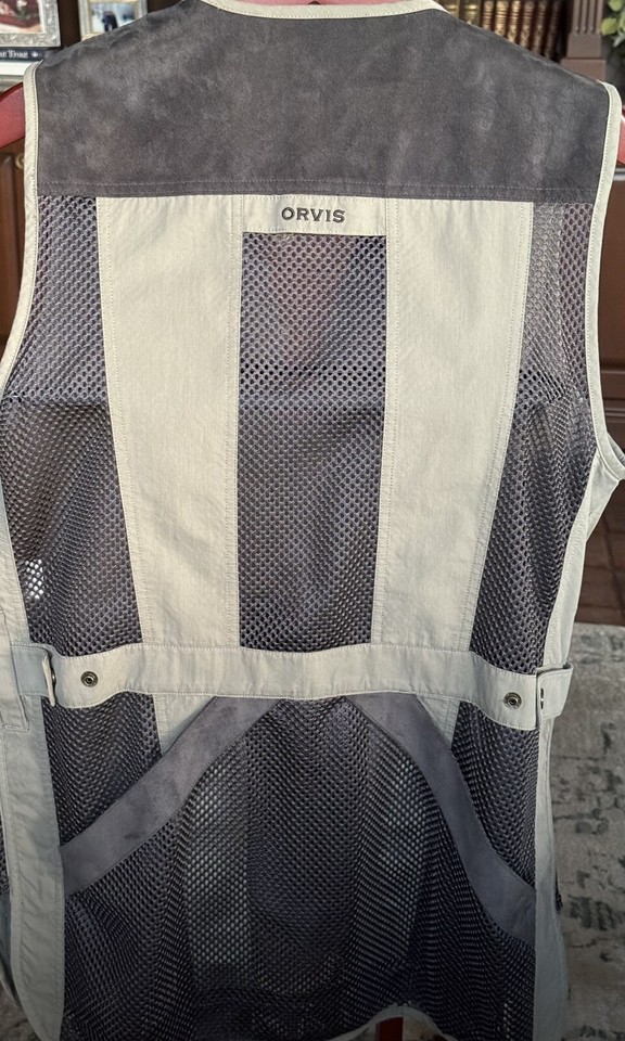 Orvis Light Gray Shooting Vest With Gray Shooting Patches and Recoil