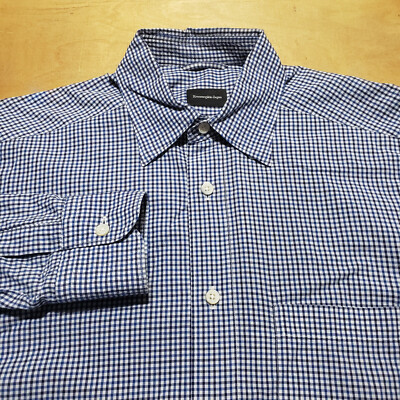 Current Ermenegildo Zegna White w 2 Tone Blue Check Concealed BD Shirt S Euc