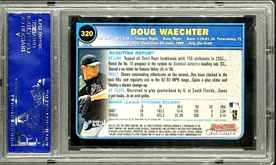 2003 Bowman Chrome Xfractor #320 Doug Waechter RC Rookie PSA 10 Gem Mint POP 1 - Image 3 of 4