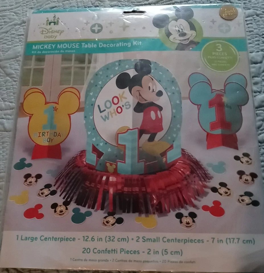 Disney Bebé Cumpleaños Niño Mickey Mouse Mesa Decoración Kit 23 Piezas MIRA QUIÉN ES 1 Foto 4 de 4
