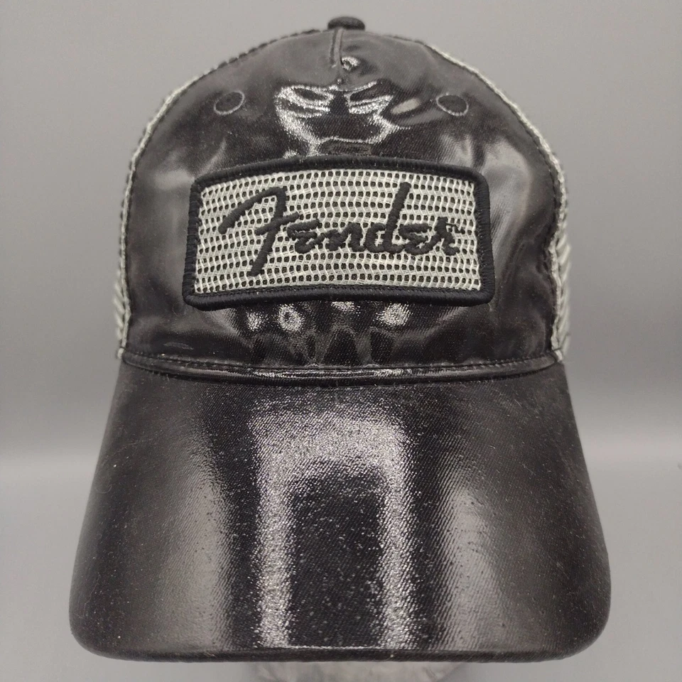 Fender Black Latex/Rubber Coated Trucker Hat. Gray Mesh Strapback One Size - Image 2 of 4