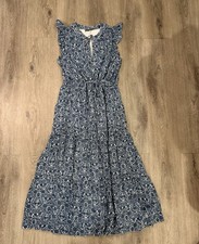 Vineyard Vines Women's Floral Print Dress Blue Size Small Maxi Dress Flutter