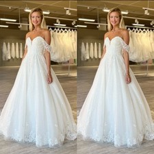 Elegant Wedding Dresses Off The Shoulder Lace Appliques A Line Bridal Gowns
