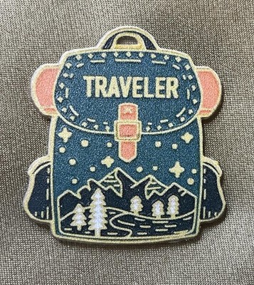 NWOT Traveler Backpack Lapel Pin Brooch Mountains Trees Travel Night Sky 2D Flat