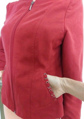 Tanjay Jacket Red Cherry Women's Sz 6 Petite Zippered Soft Velvety Feel - Picture 2 of 8