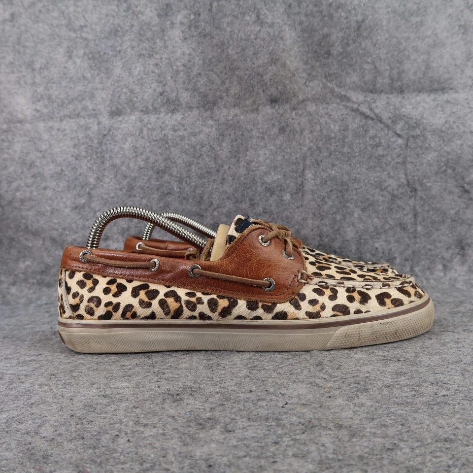 Sapatos femininos Sperry 8,5 top sider barco deck couro estampa leopardo moda preppy - Imagem 2 de 4