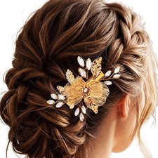 Gold Wedding Hair Clip Flower Bridal Accessories Rhinestone Headpiece Pin