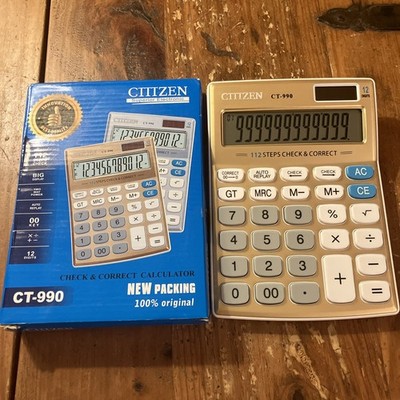 Citizen CT-990 Calculator 12 Digit Check Correct Solar Vintage Gold Solar