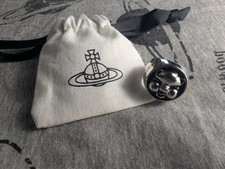 Vivienne Westwood Silver and Black Laughing Pig Faced Ring UK Size P1/2