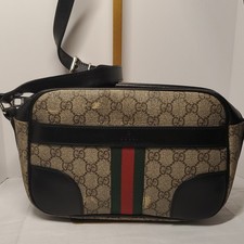 Gucci GG Monogram Web Stripe Messenger Bag Beige Black Sherry Line Classic
