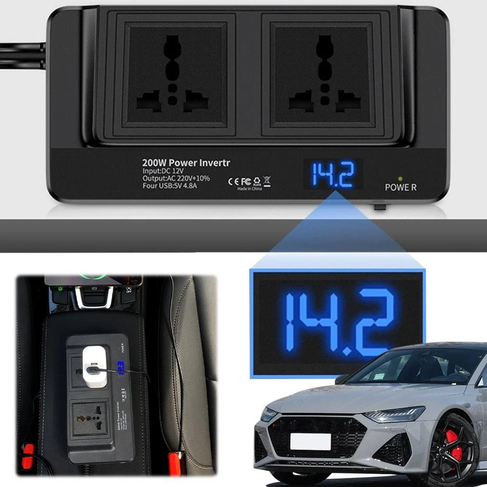 Car Vehicle 200W Power Inverter 12V to 110 / 220 VAC 4 USB Lot O7 - Image 4 of 4