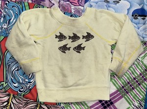 Vintage 60s 70s Cotton Child Baby Sweatshirt Fish Graphic Print Raglan 2T?
