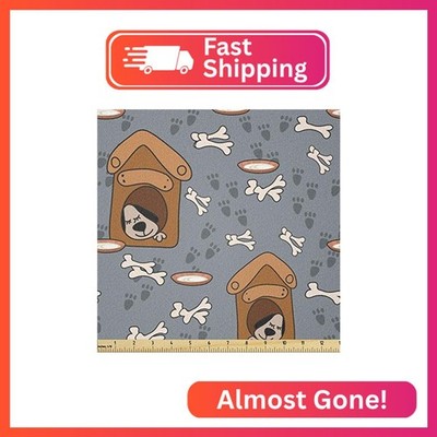 Lunarable Dog Bone Fabric by The Yard, Puppy Sleeping in Doghouse Pattern with P