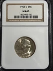 1951-D Washington Silver 25C Quarter - NGC MS66