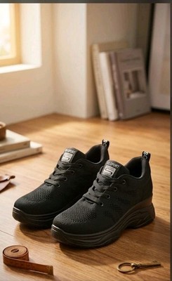 Stylische schwarze Sneaker mit verstecktem Keilabsatz   Neuwertig