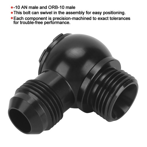 Adaptador De Flujo Total AN A ORB En Negro Para Manguera De Freno O Combustible – Junta Tórica Boss 90° -10AN A ORB-10 (7/8 UNF)
