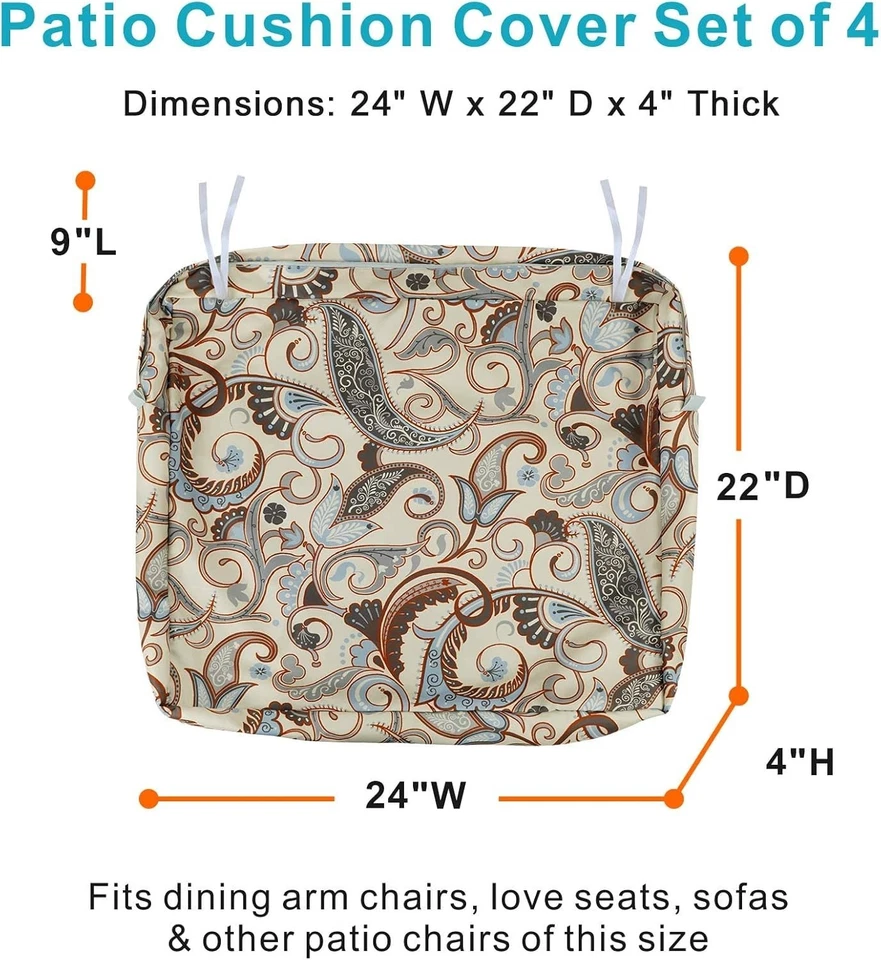 Fundas de cojín de patio resistentes al agua 24x22x4 con cierre seguro de cremallera y corbata Foto 4 de 4