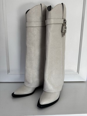 Givenchy Shark Lock Cowboy Boots Leather sz 37 Retail $2795. PRICE DROP To $1495