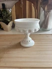 Vintage Milk Glass Candy Dish Kings Crown Thumb Print Indiana Compote Bowl