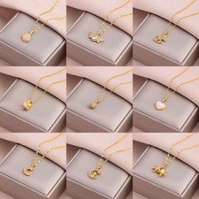 Gold Tone Pendant Necklace Stainless Steel Clavicle Chain Fashion Women Jewelry