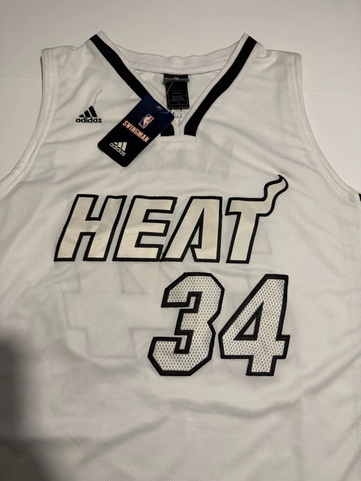 Nueva con etiquetas Camiseta Adidas Swingman Miami Heat Ray Allen #34 Grande Blanca Negra NBA Foto 2 de 4