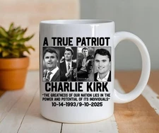 Charlie Kirk Tribute Mug: "A True Patriot" - Handmade Ceramic Coffee Cup