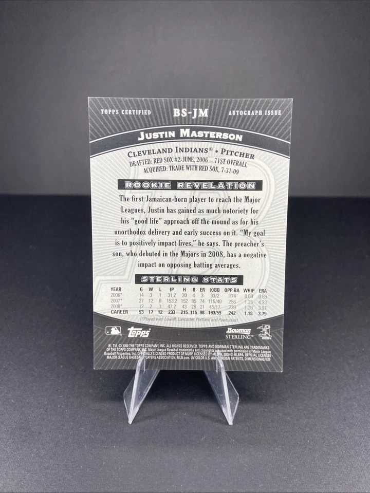 2009 Bowman Sterling Justin Masterson Auto RC Rookie #BS-JM Card - Image 3 of 3