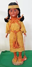 Canadian Indian-Eskimo Doll & Baby 11.5" Leather Dress Plastic Body & Paper Tags