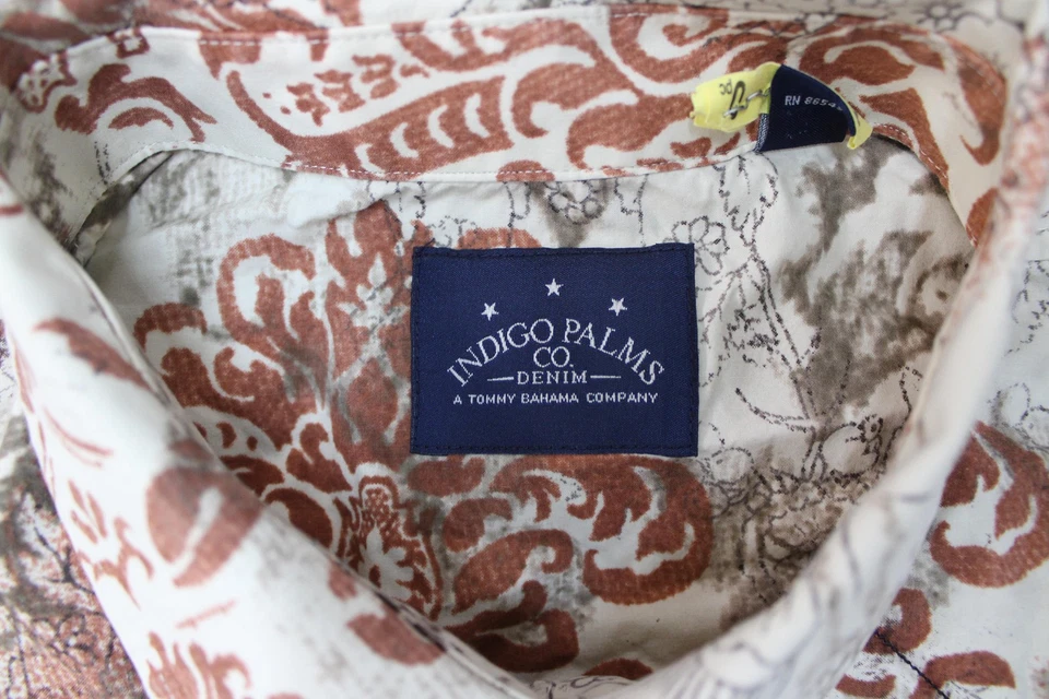 Camisa masculina Indigo Palms 2XL marrom branca floral paisley botão para cima casual algodão - Imagem 4 de 4