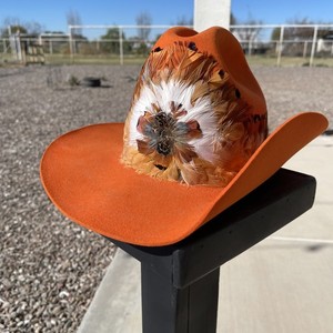 Resistol Cowboy Hat BR “20” Orange Hand Creased Western 6 3/4 Feather Features