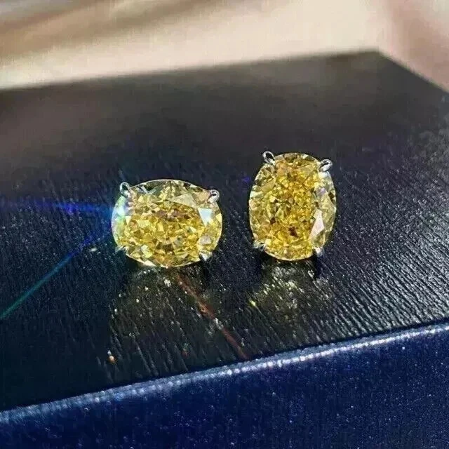 2Ct Oval Lab-Created Yellow Citrine Women's Stud Earrings 14K White Gold Plated - Image 3 of 4