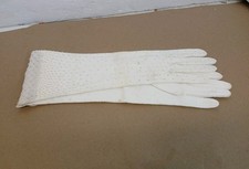 Vintage 1960s Ivory Opera Gloves Pearl Beaded Cuff Size 6.5 Cotton Hong Kong
