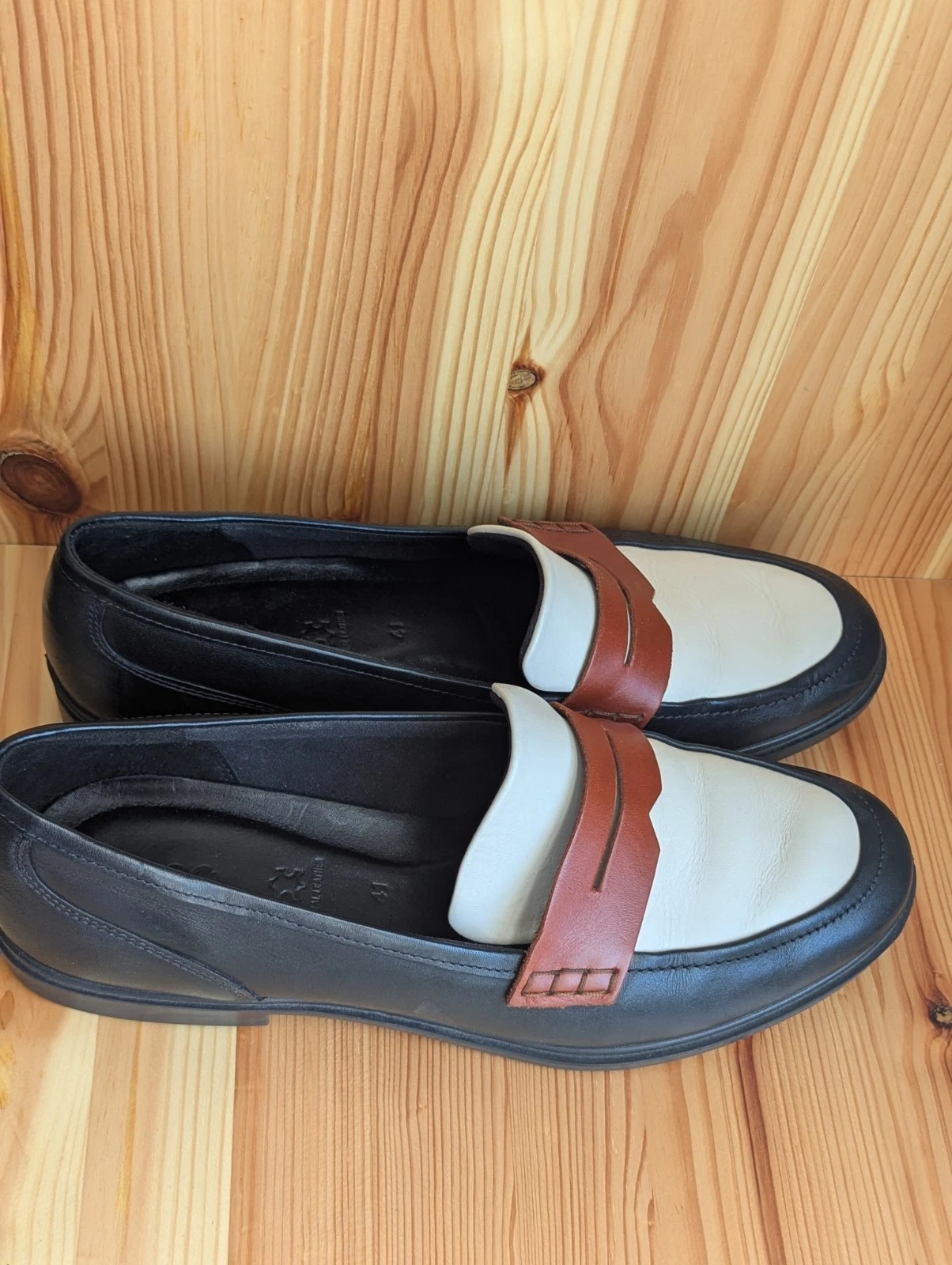 ECCO Vestito Donna Mocassino Classico Nero Calcare Cognac Taglia EU 41 Pulito