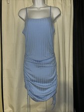 Women's Blue Spaghetti Strap Ruched Mini Dress- Size S