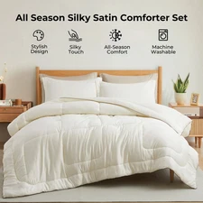3 Piece All Season Silky Soft Satin Reversible Comforter Set