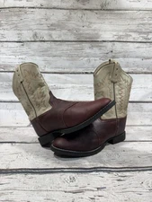 Old West Cream/Brown Leather Youth Western Cowboy Rodeo Boots CW2552Y - Size 60