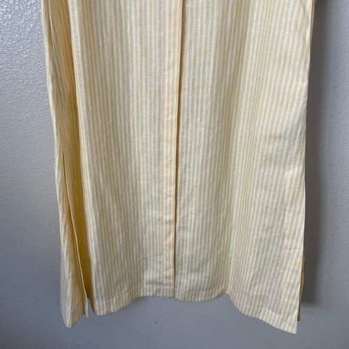 Tory Burch Dress Women Medium Yellow Linen Striped Midi Puff Sleeve Pockets - Picture 5 of 11