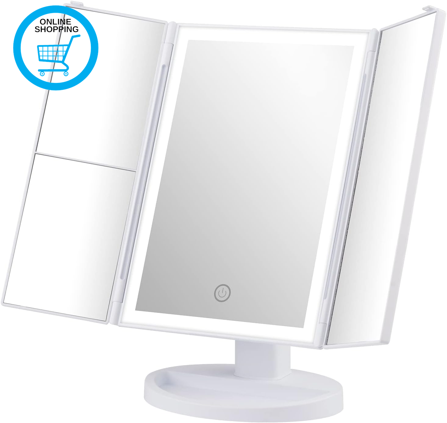 Vanity Makeup Mirror - Trifold Table Mirror with 32 LED Lights & 3X/2X/1X Magnif