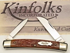 Vintage KINFOLKS - Queen Made 1990's - Congress Knife - Bone Handles - MINT
