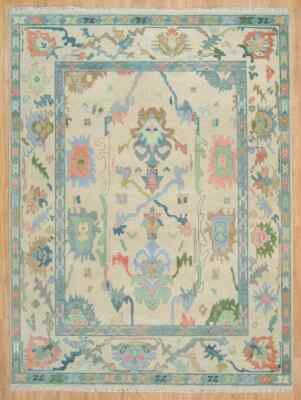 10x8 Oushak Rug Handmade Contemporary Living Room Area Rug Colour  Green | Cream