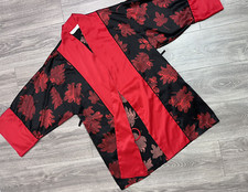 Victoria Secret VTG Kimono Red Black Floral Open Front Robe 90s y2k Asian S