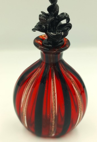 Murano Cenedese Perfume Red, Black & Gold Flecks Filigrana Spiraling Stopper WOW - Picture 3 of 11