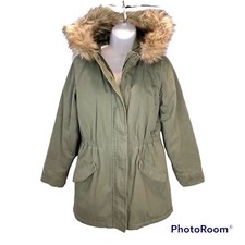GAP KIDS GIRLS PARKA COAT SIZE XXL Green fleece lined coat with fur Hood EUC 