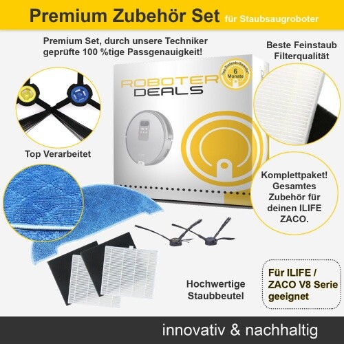 Juego de accesorios (piezas de repuesto) para ILIFE / ZACO V80 y V85 (2x cepillos laterales, 1x almohadilla, - Imagen 2 de 7
